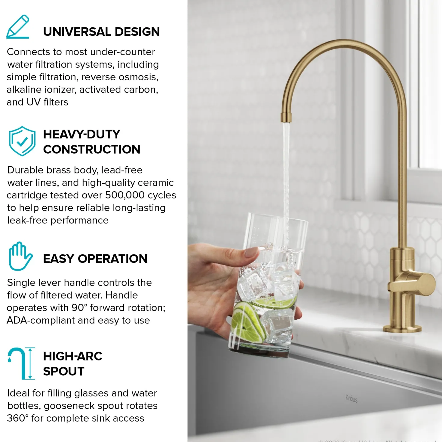 KRAUS Oletto Drinking Water Filter Faucet in Brushed Brass