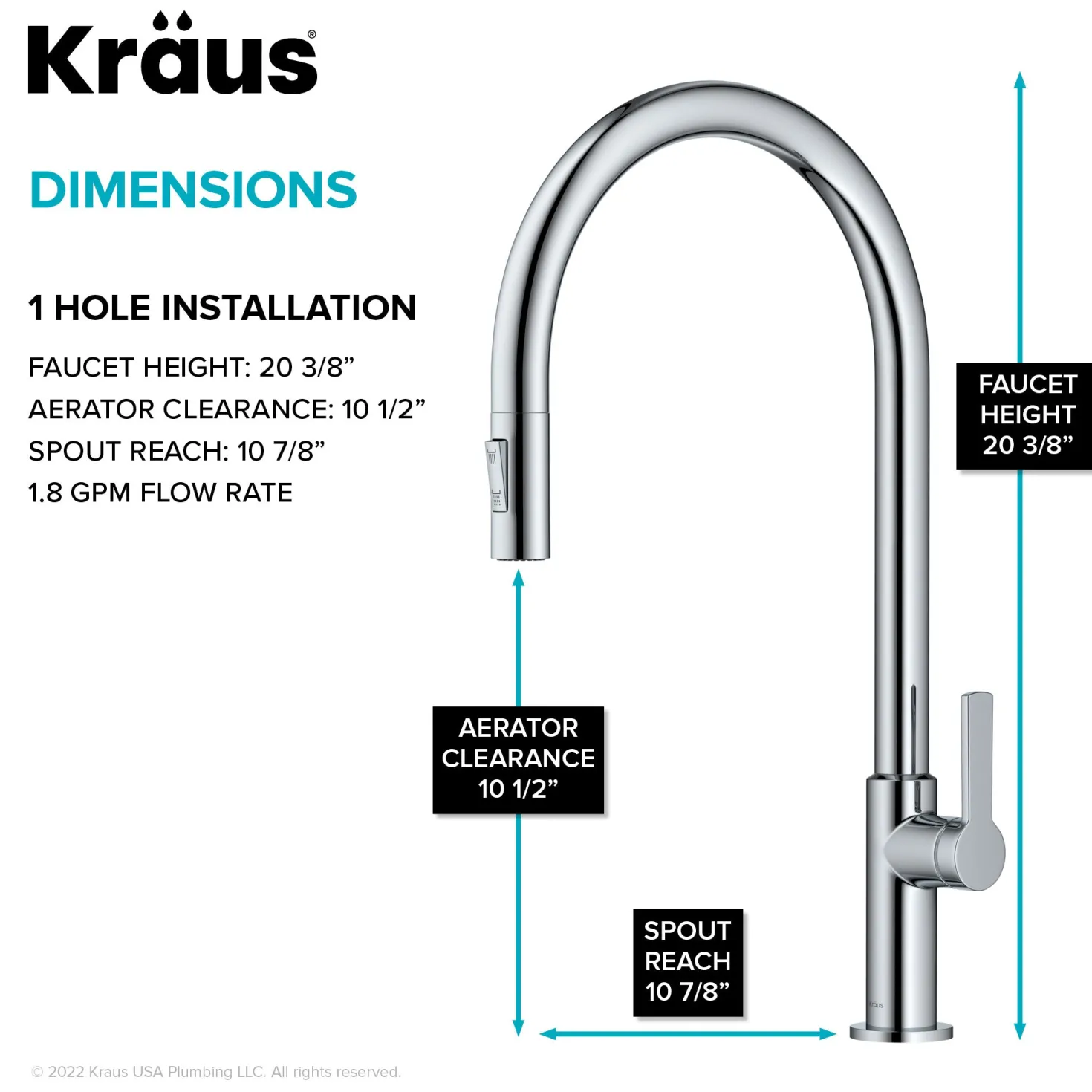 KRAUS Oletto High-Arc Chrome Single Handle Pull-Down Kitchen Faucet
