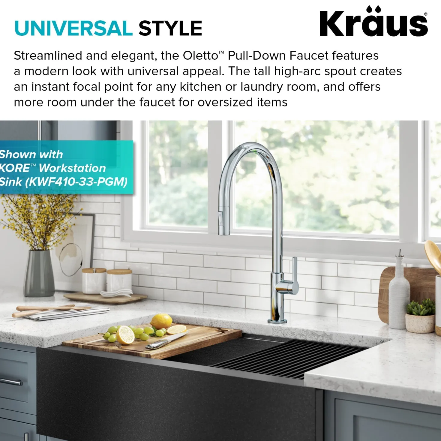 KRAUS Oletto High-Arc Chrome Single Handle Pull-Down Kitchen Faucet