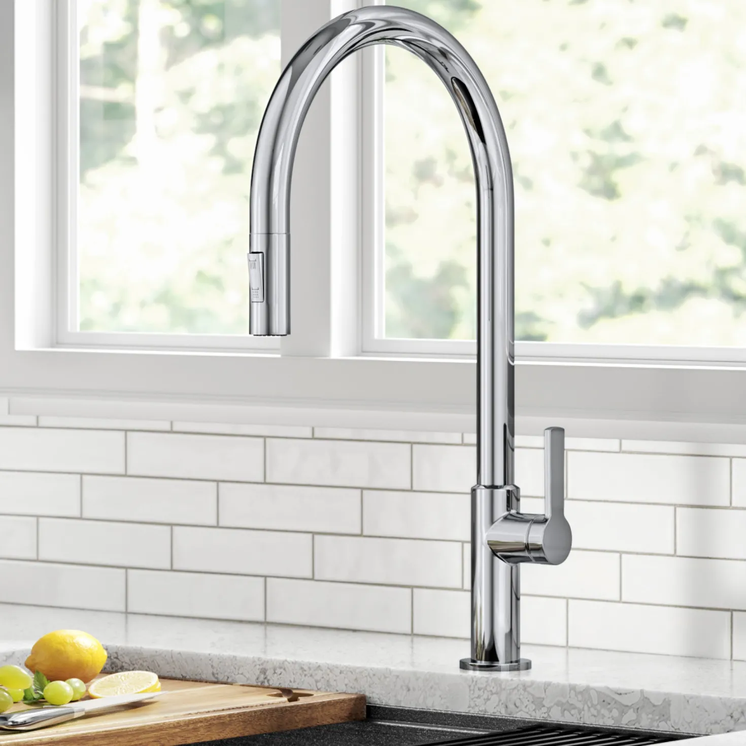 KRAUS Oletto High-Arc Chrome Single Handle Pull-Down Kitchen Faucet