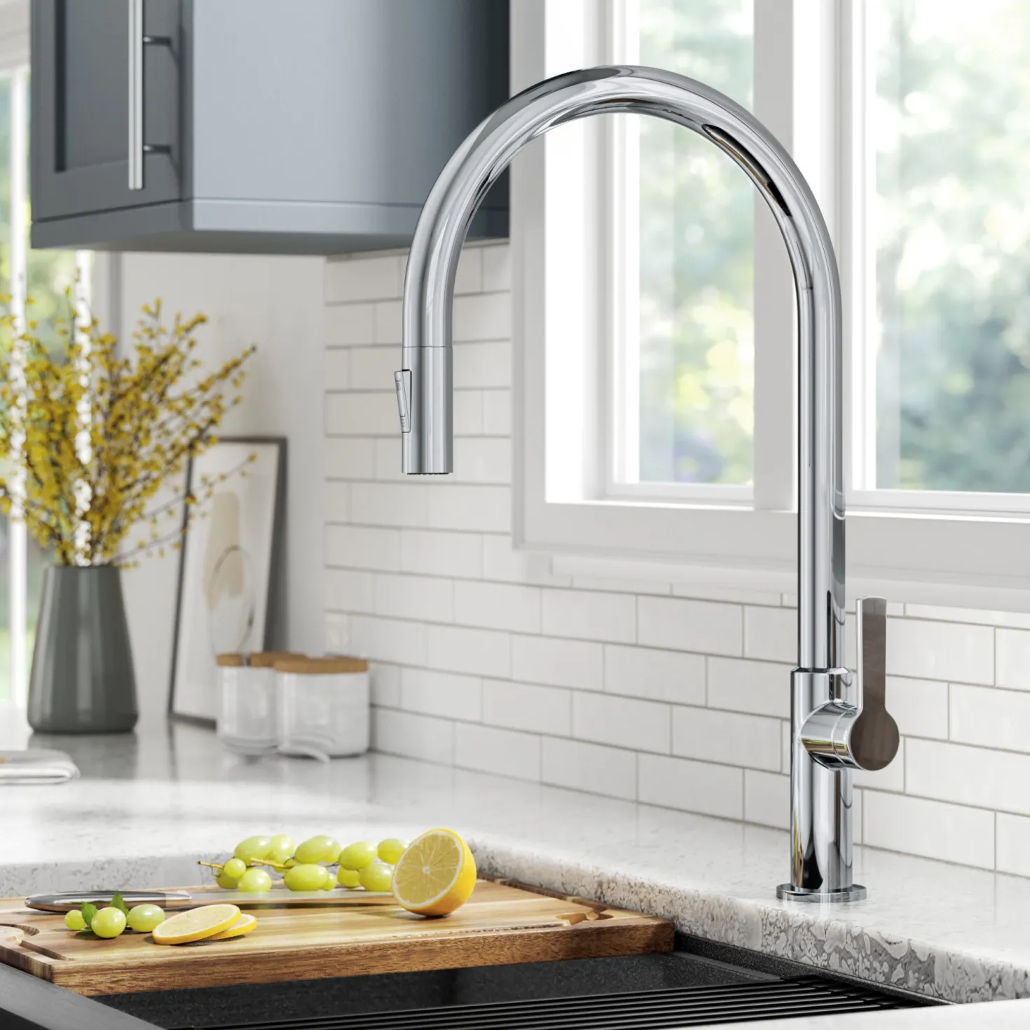 KRAUS Oletto High-Arc Chrome Single Handle Pull-Down Kitchen Faucet