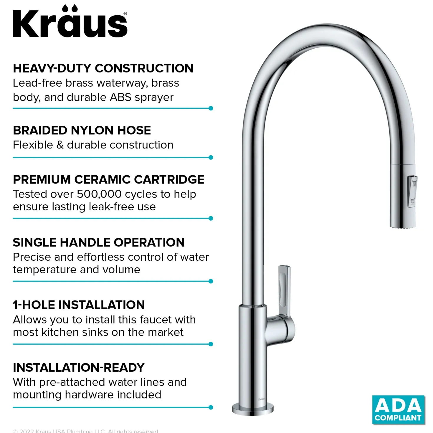 KRAUS Oletto High-Arc Chrome Single Handle Pull-Down Kitchen Faucet