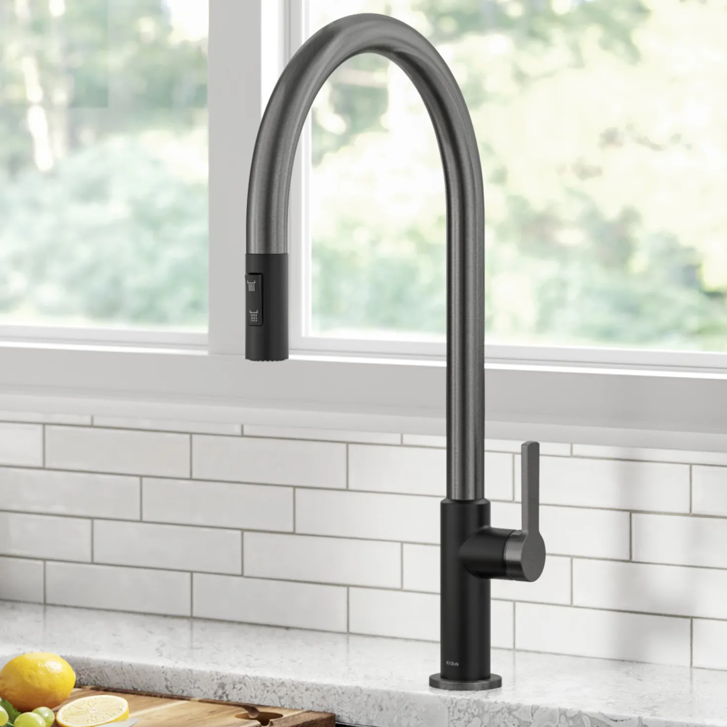 KRAUS Oletto High-Arc Matte Black & Black Stainless Steel Pull-Down Kitchen Faucet