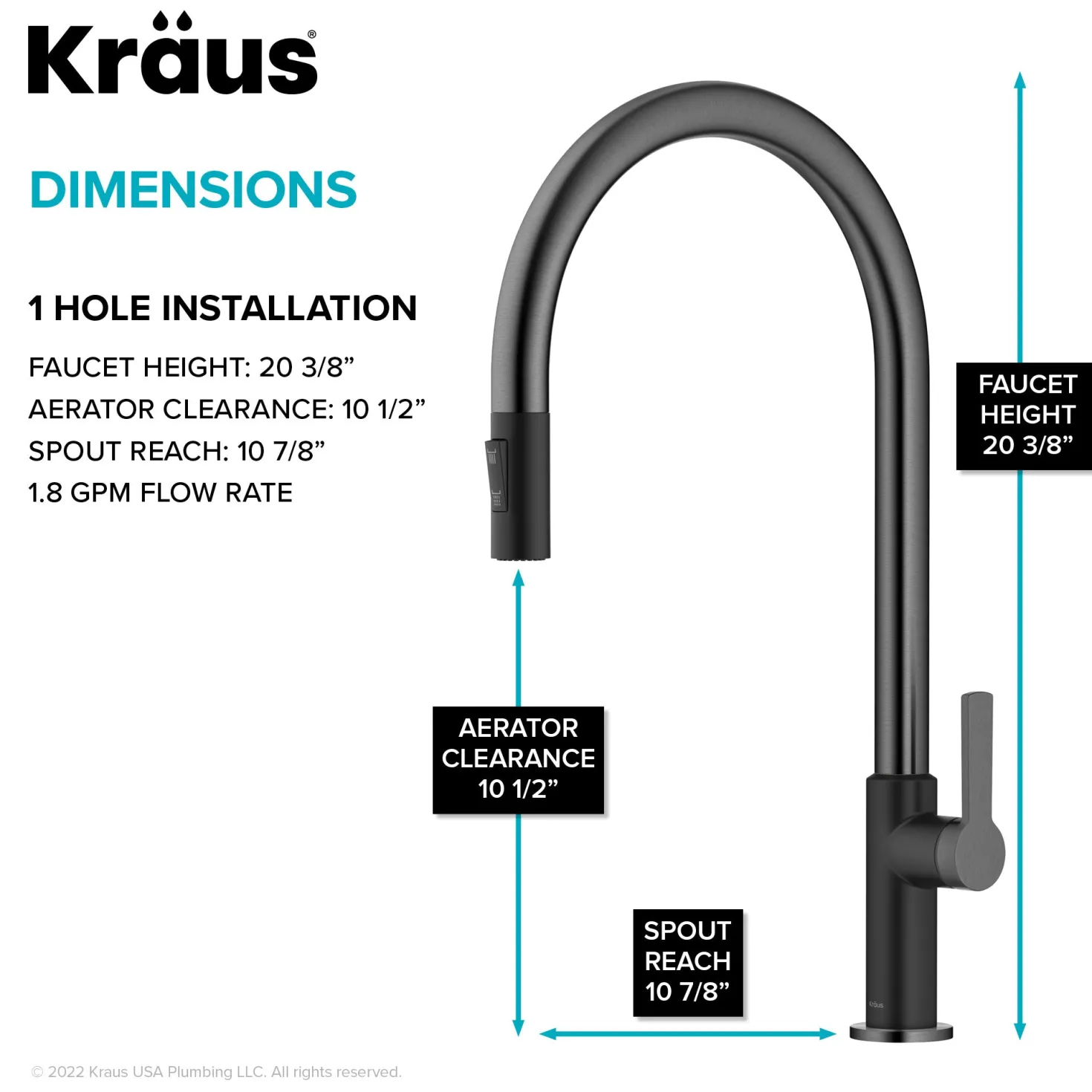 KRAUS Oletto High-Arc Matte Black & Black Stainless Steel Pull-Down Kitchen Faucet