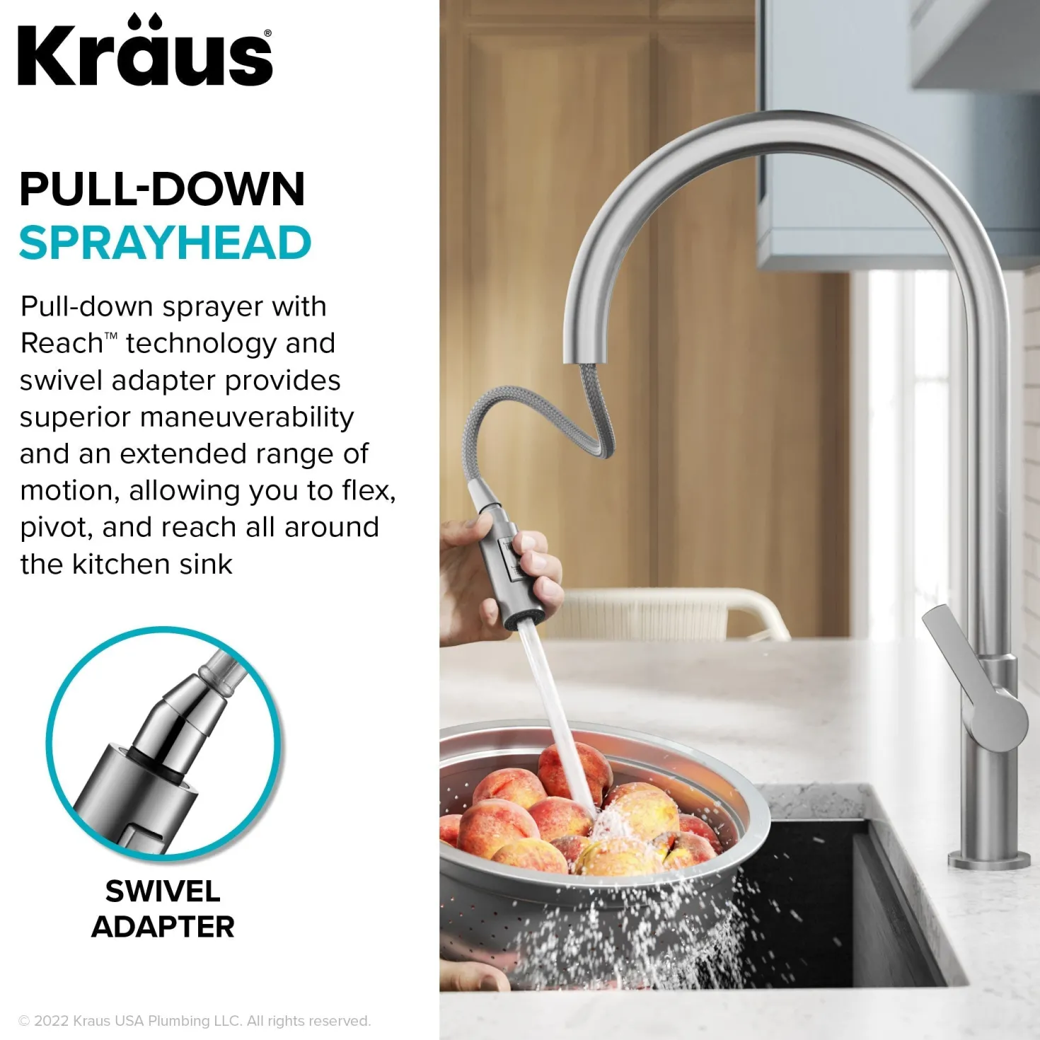KRAUS Oletto High-Arc Matte Black & Black Stainless Steel Pull-Down Kitchen Faucet
