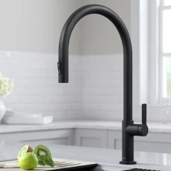 KRAUS Oletto High-Arc Single Handle Pull-Down Kitchen Faucet in Matte Black