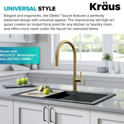 KRAUS Oletto High-Arc Single Handle Pull-Down Kitchen Faucet in Brushed Brass