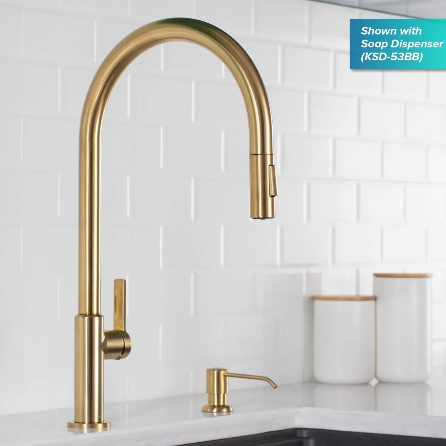 KRAUS Oletto High-Arc Single Handle Pull-Down Kitchen Faucet in Brushed Brass