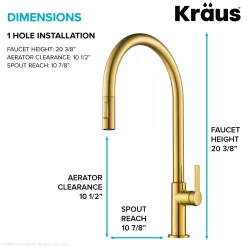KRAUS Oletto High-Arc Single Handle Pull-Down Kitchen Faucet in Brushed Brass
