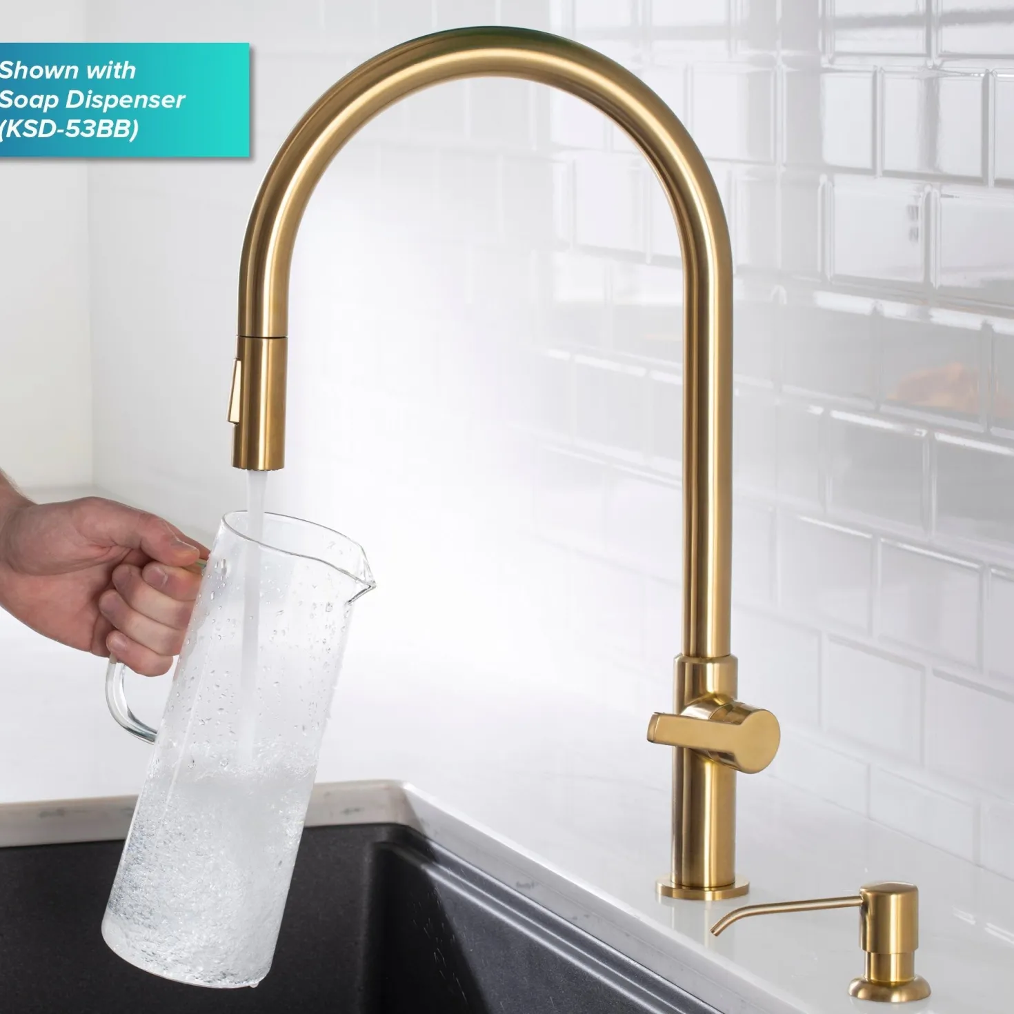 KRAUS Oletto High-Arc Single Handle Pull-Down Kitchen Faucet in Brushed Brass