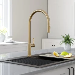 KRAUS Oletto High-Arc Single Handle Pull-Down Kitchen Faucet in Spot Free Antique Champagne Bronze