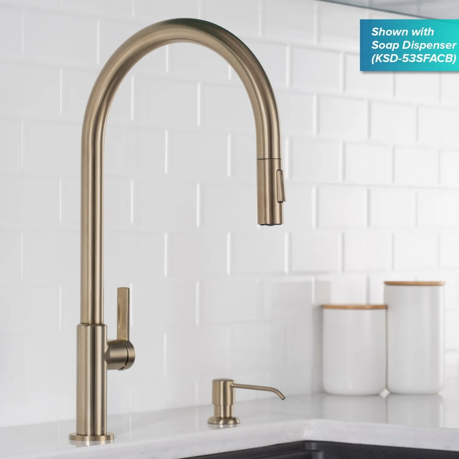 KRAUS Oletto High-Arc Single Handle Pull-Down Kitchen Faucet in Spot Free Antique Champagne Bronze