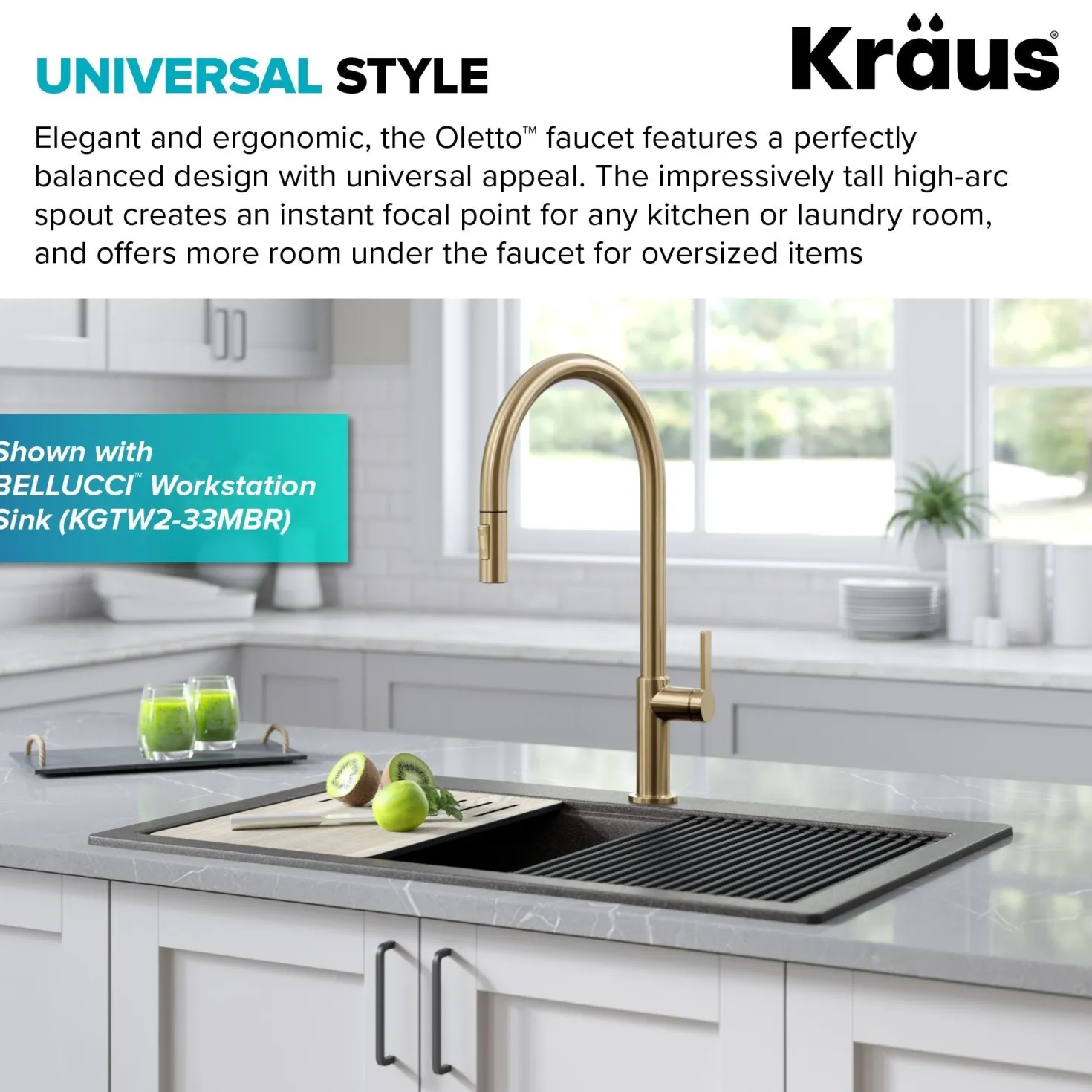 KRAUS Oletto High-Arc Single Handle Pull-Down Kitchen Faucet in Spot Free Antique Champagne Bronze