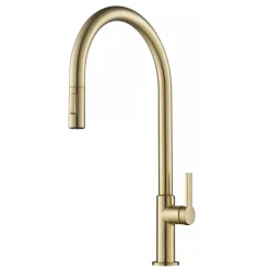 KRAUS Oletto High-Arc Single Handle Pull-Down Kitchen Faucet in Spot Free Antique Champagne Bronze