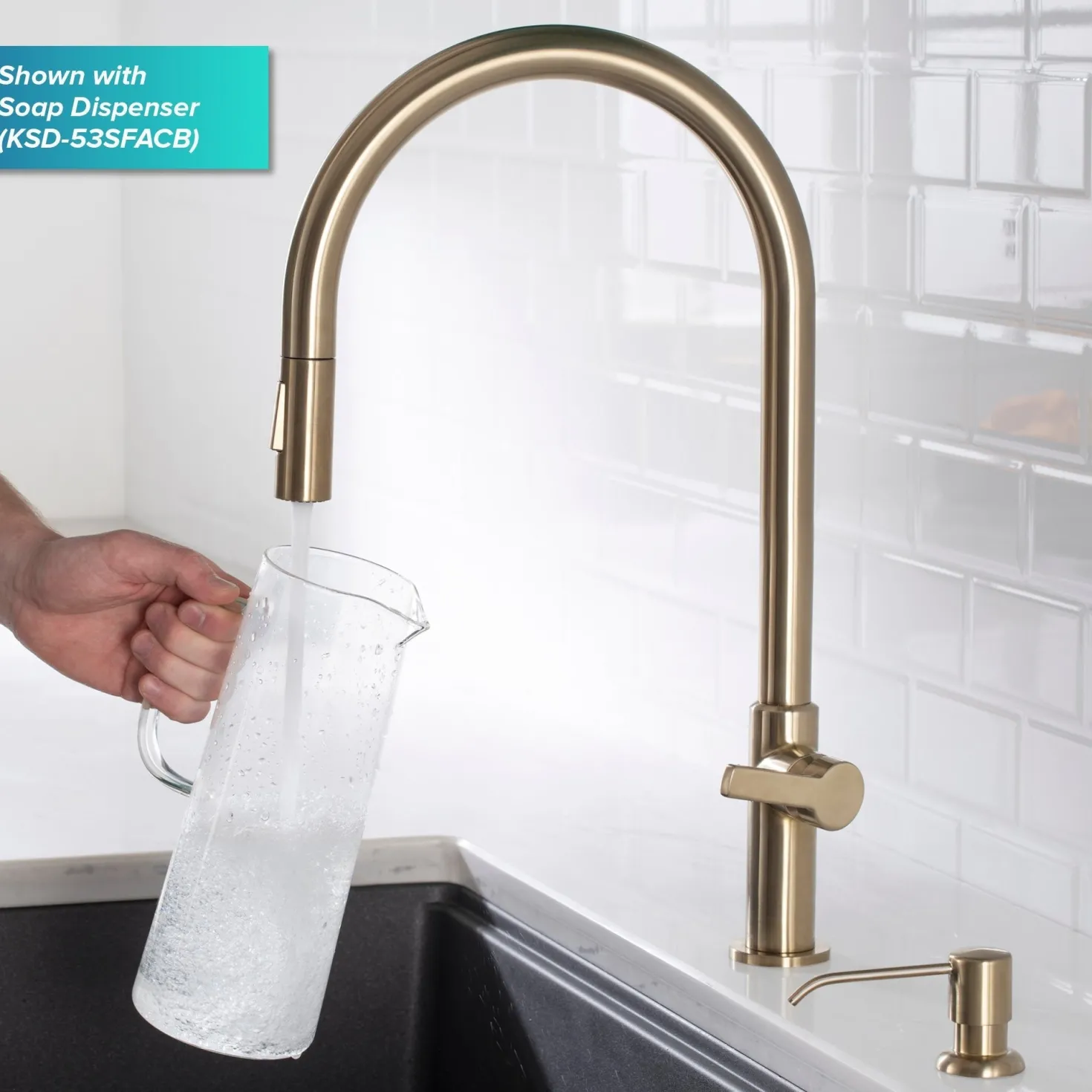 KRAUS Oletto High-Arc Single Handle Pull-Down Kitchen Faucet in Spot Free Antique Champagne Bronze