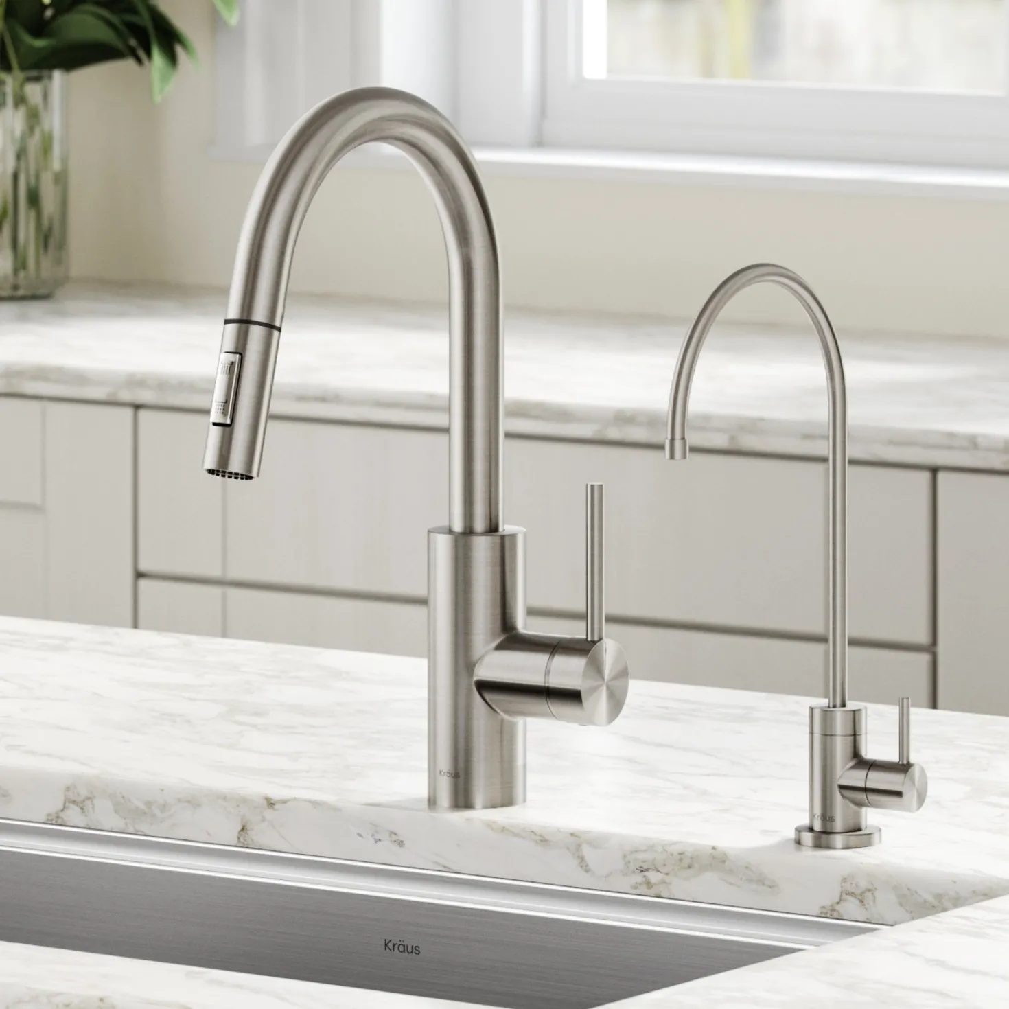KRAUS Oletto Pull-Down Kitchen Faucet & Purita Water Filter Faucet in Spot Free Stainless Steel