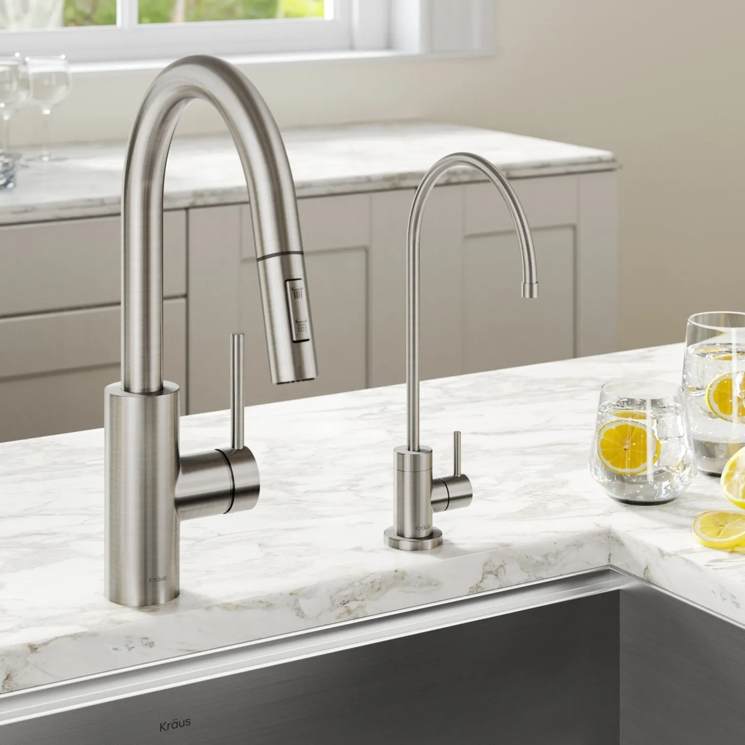 KRAUS Oletto Pull-Down Kitchen Faucet & Purita Water Filter Faucet in Spot Free Stainless Steel