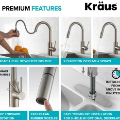 KRAUS Oletto Pull-Down Kitchen Faucet & Purita Water Filter Faucet in Spot Free Stainless Steel