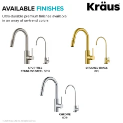 KRAUS Oletto Pull-Down Kitchen Faucet & Purita Water Filter Faucet in Brushed Brass