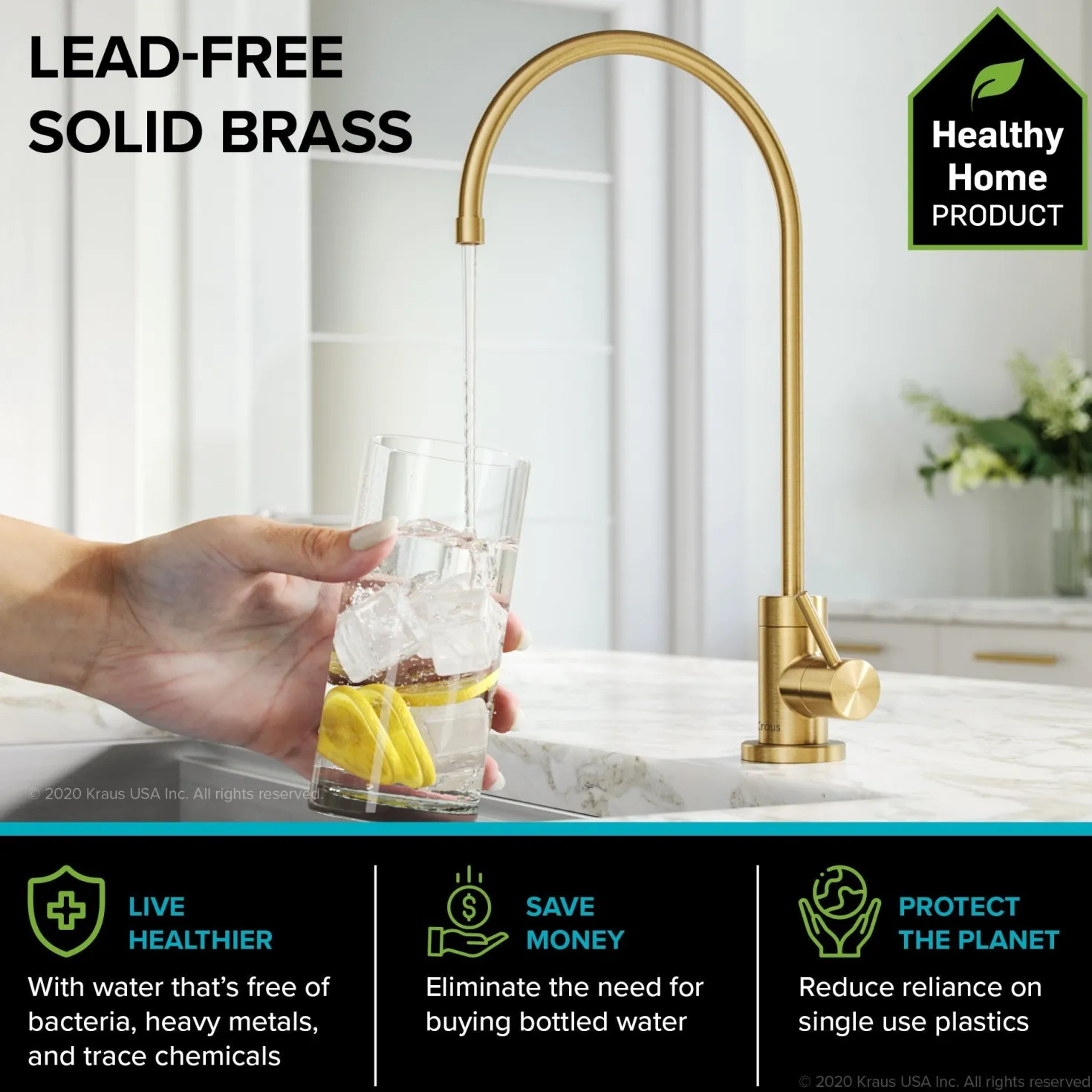 KRAUS Oletto Pull-Down Kitchen Faucet & Purita Water Filter Faucet in Brushed Brass