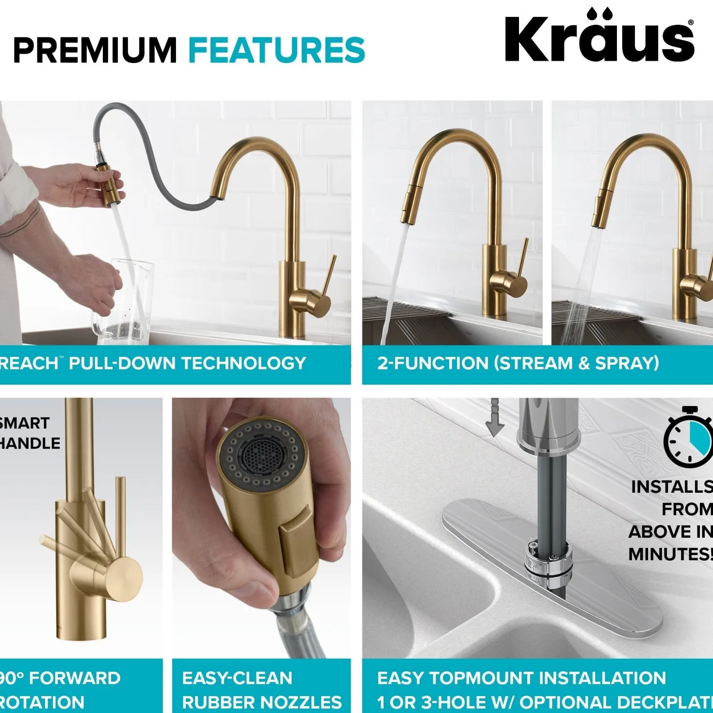KRAUS Oletto Pull-Down Kitchen Faucet & Purita Water Filter Faucet in Brushed Brass
