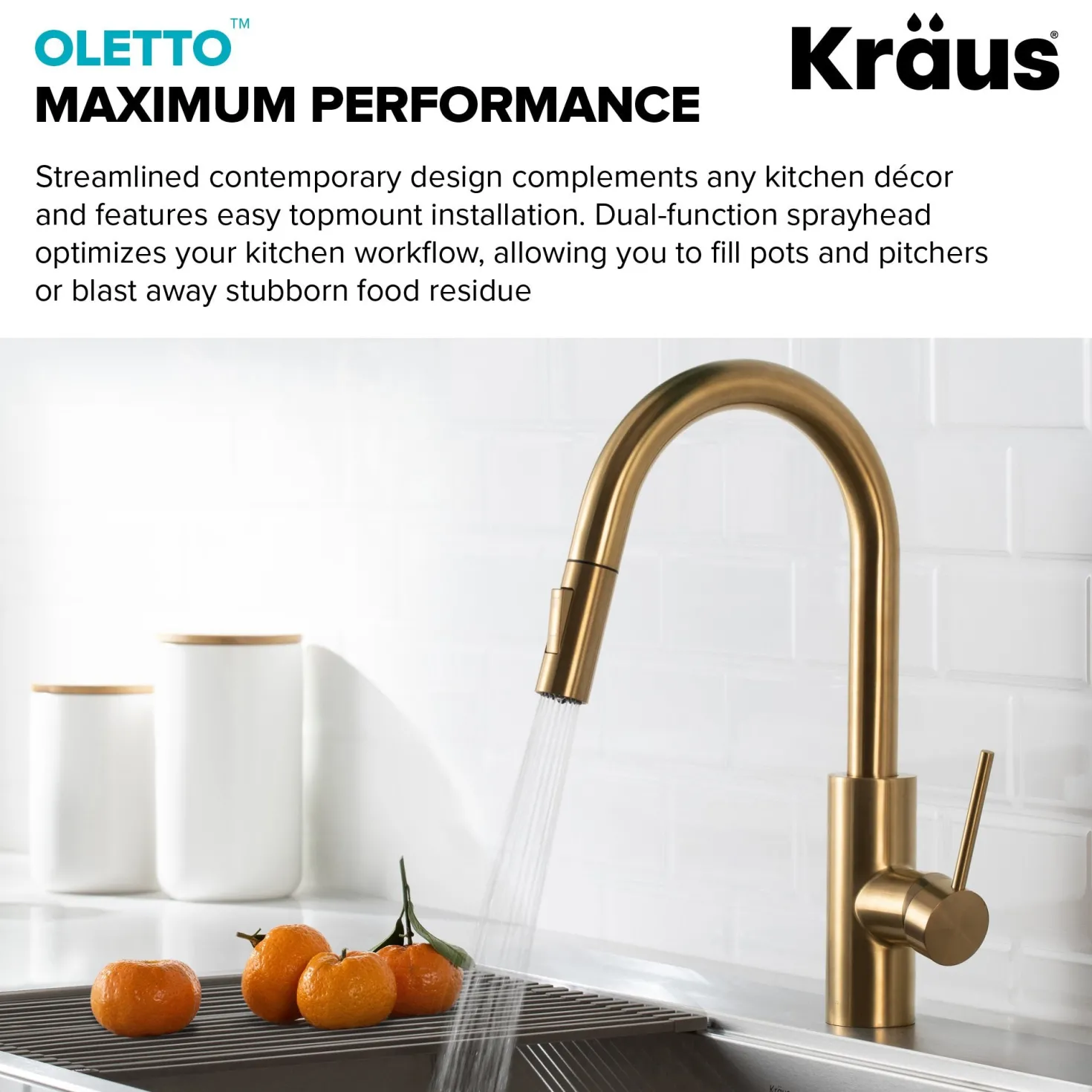 KRAUS Oletto Pull-Down Kitchen Faucet & Purita Water Filter Faucet in Brushed Brass