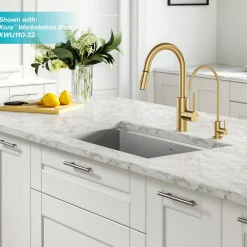 KRAUS Oletto Pull-Down Kitchen Faucet & Purita Water Filter Faucet in Brushed Brass