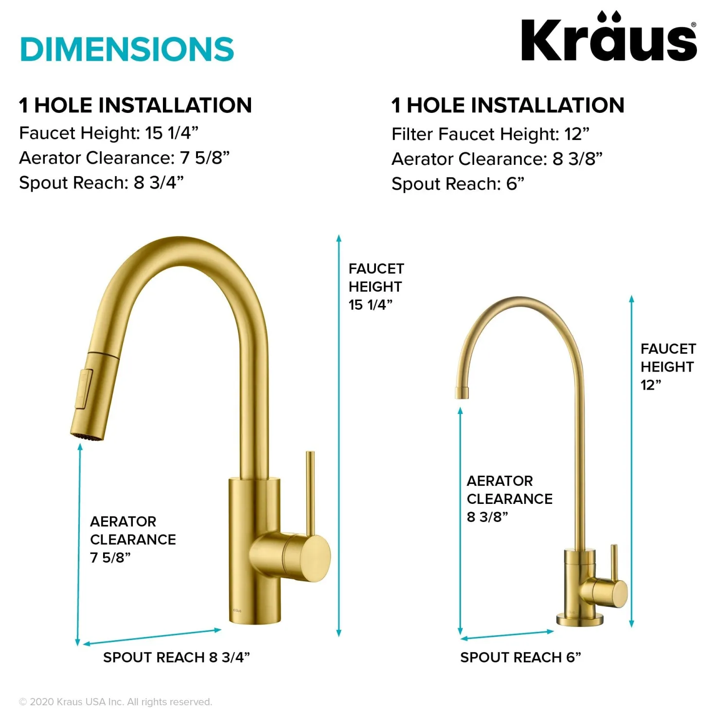 KRAUS Oletto Pull-Down Kitchen Faucet & Purita Water Filter Faucet in Brushed Brass