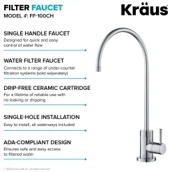 KRAUS Oletto Pull-Down Kitchen Faucet & Purita Water Filter Faucet in Chrome