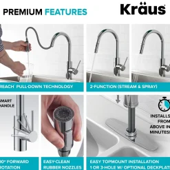 KRAUS Oletto Pull-Down Kitchen Faucet & Purita Water Filter Faucet in Chrome