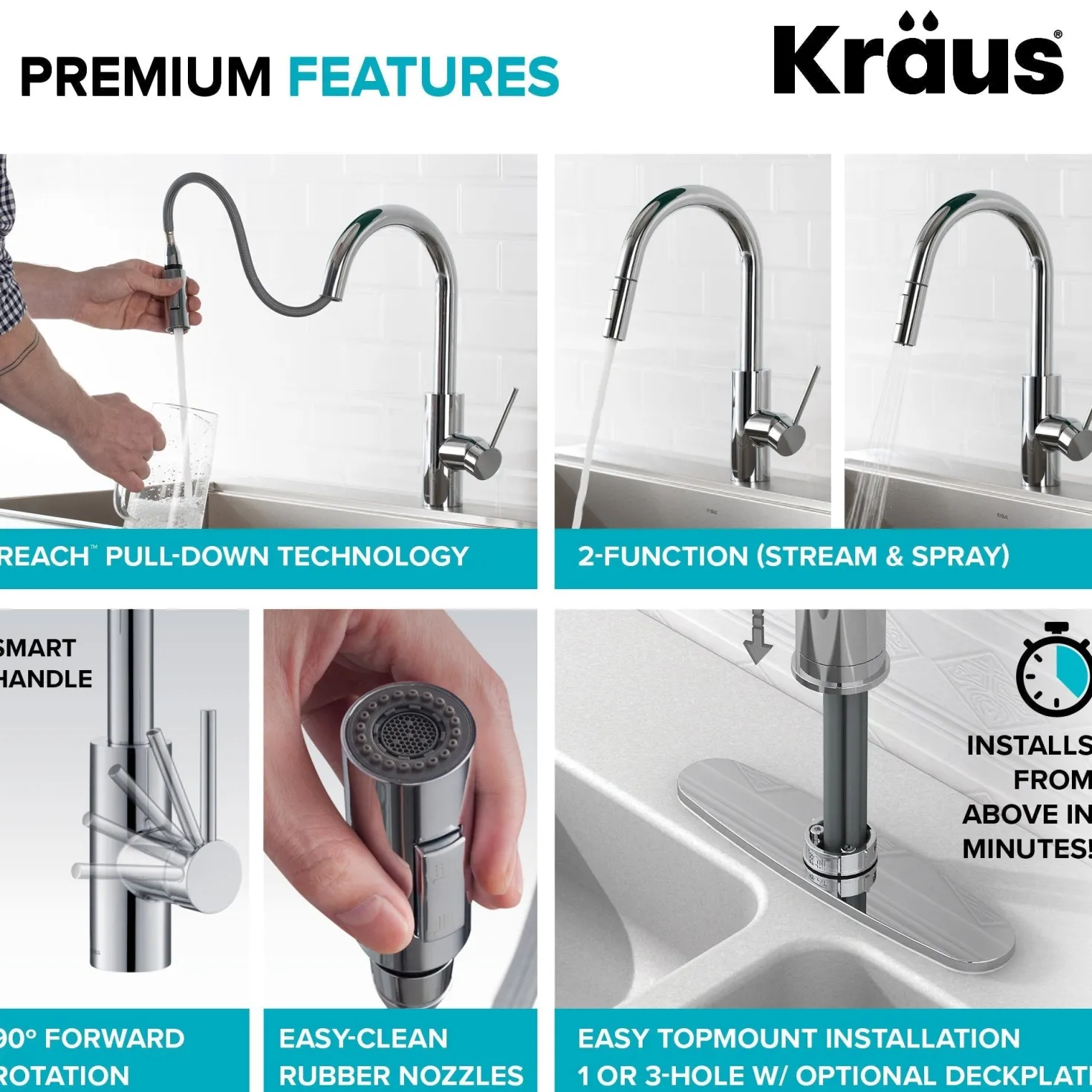 KRAUS Oletto Pull-Down Kitchen Faucet & Purita Water Filter Faucet in Chrome