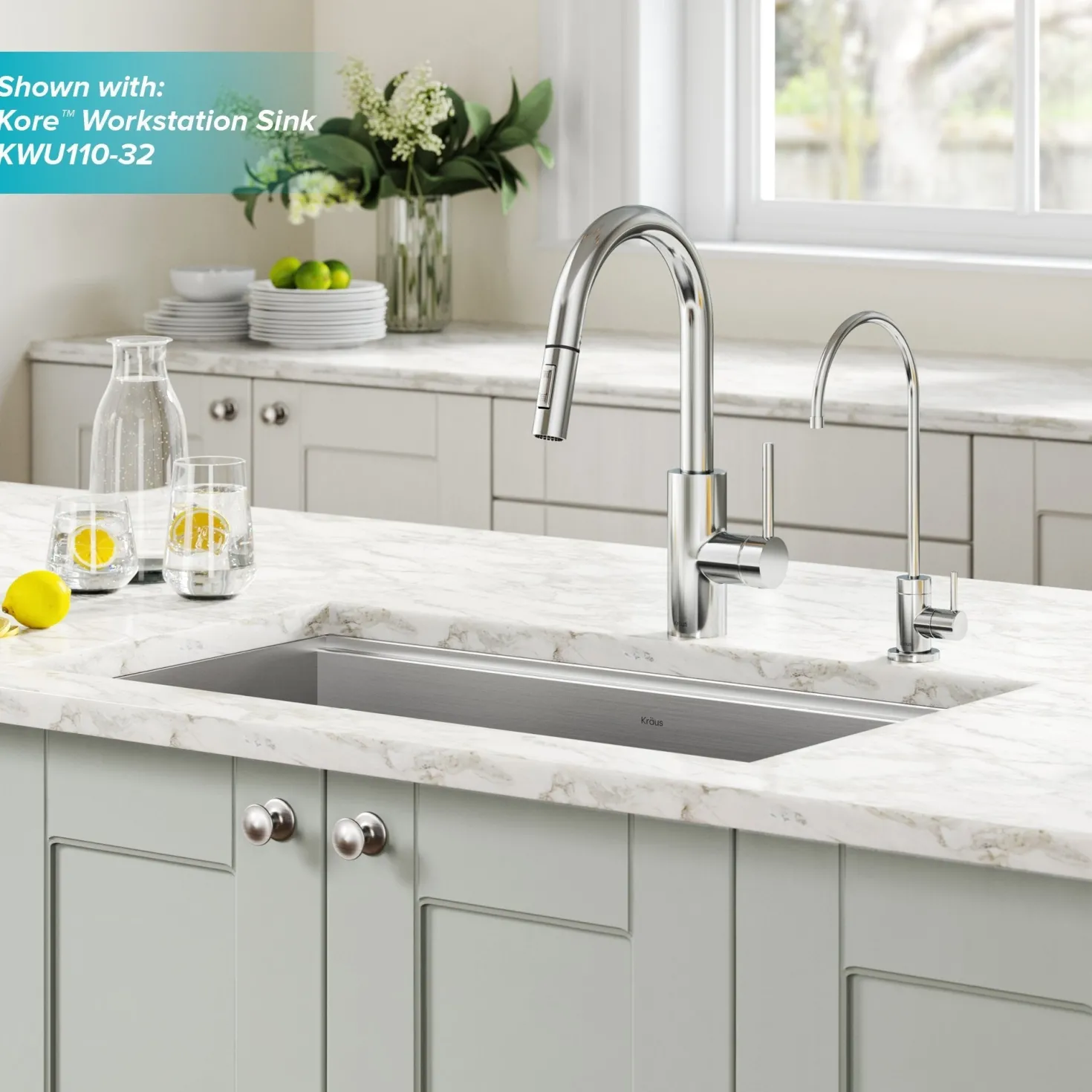 KRAUS Oletto Pull-Down Kitchen Faucet & Purita Water Filter Faucet in Chrome