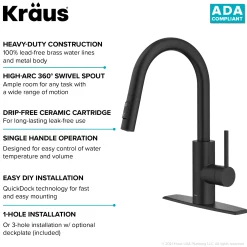 KRAUS Oletto Pull-Down Single Handle Kitchen Faucet in Matte Black