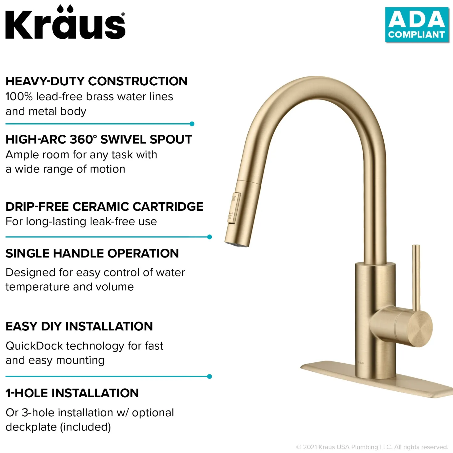 KRAUS Oletto Pull-Down Single Handle Kitchen Faucet in Spot Free Antique Champagne Bronze