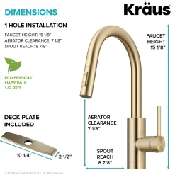 KRAUS Oletto Pull-Down Single Handle Kitchen Faucet in Spot Free Antique Champagne Bronze