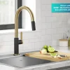 KRAUS Oletto Single Handle Brushed Brass & Matte Black Pull-Down Kitchen Faucet