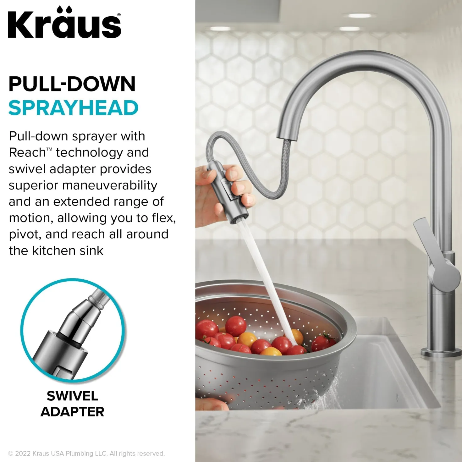 KRAUS Oletto Single Handle Brushed Brass & Matte Black Pull-Down Kitchen Faucet