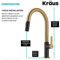 KRAUS Oletto Single Handle Brushed Brass & Matte Black Pull-Down Kitchen Faucet