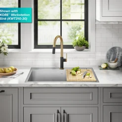 KRAUS Oletto Single Handle Brushed Brass & Matte Black Pull-Down Kitchen Faucet