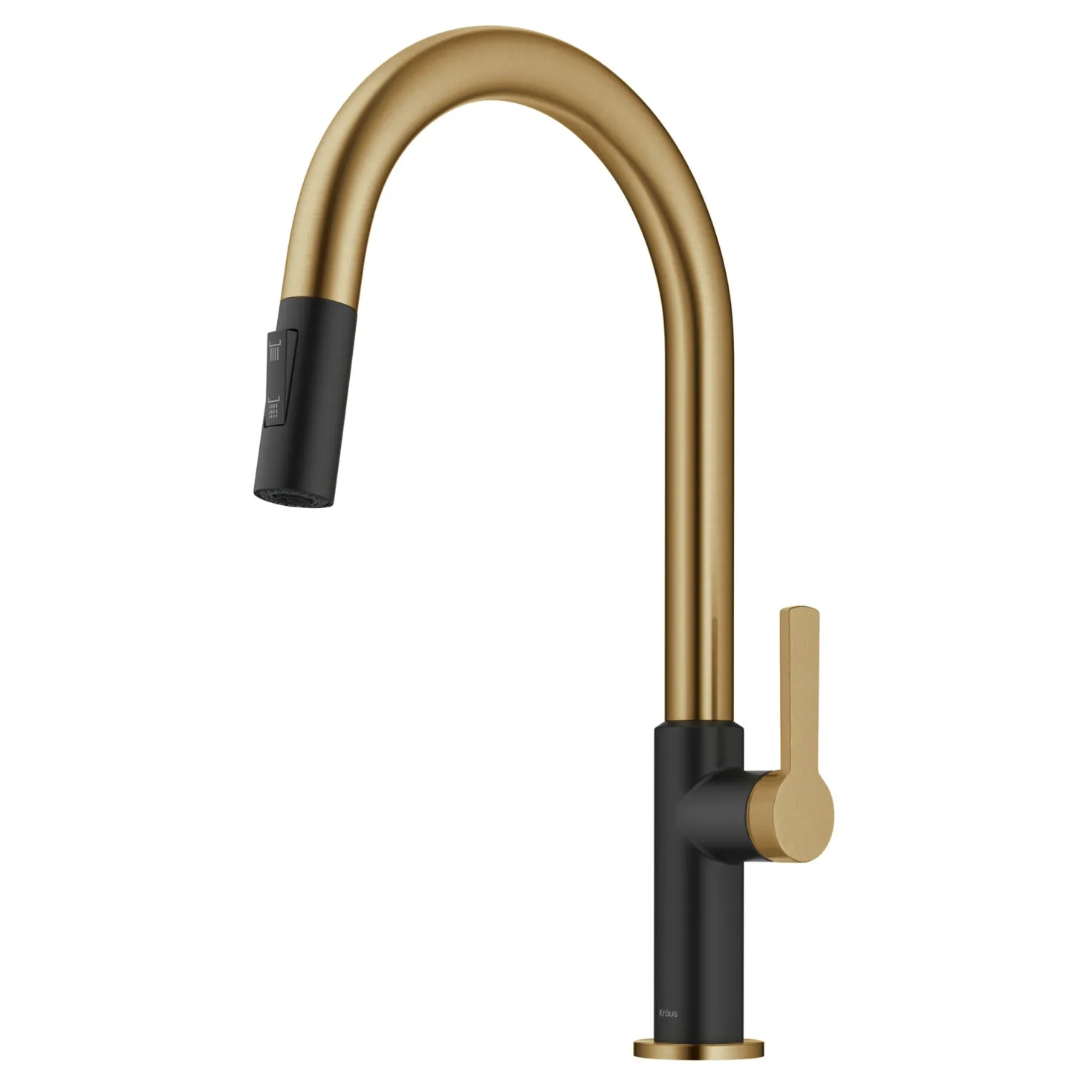 KRAUS Oletto Single Handle Brushed Brass & Matte Black Pull-Down Kitchen Faucet