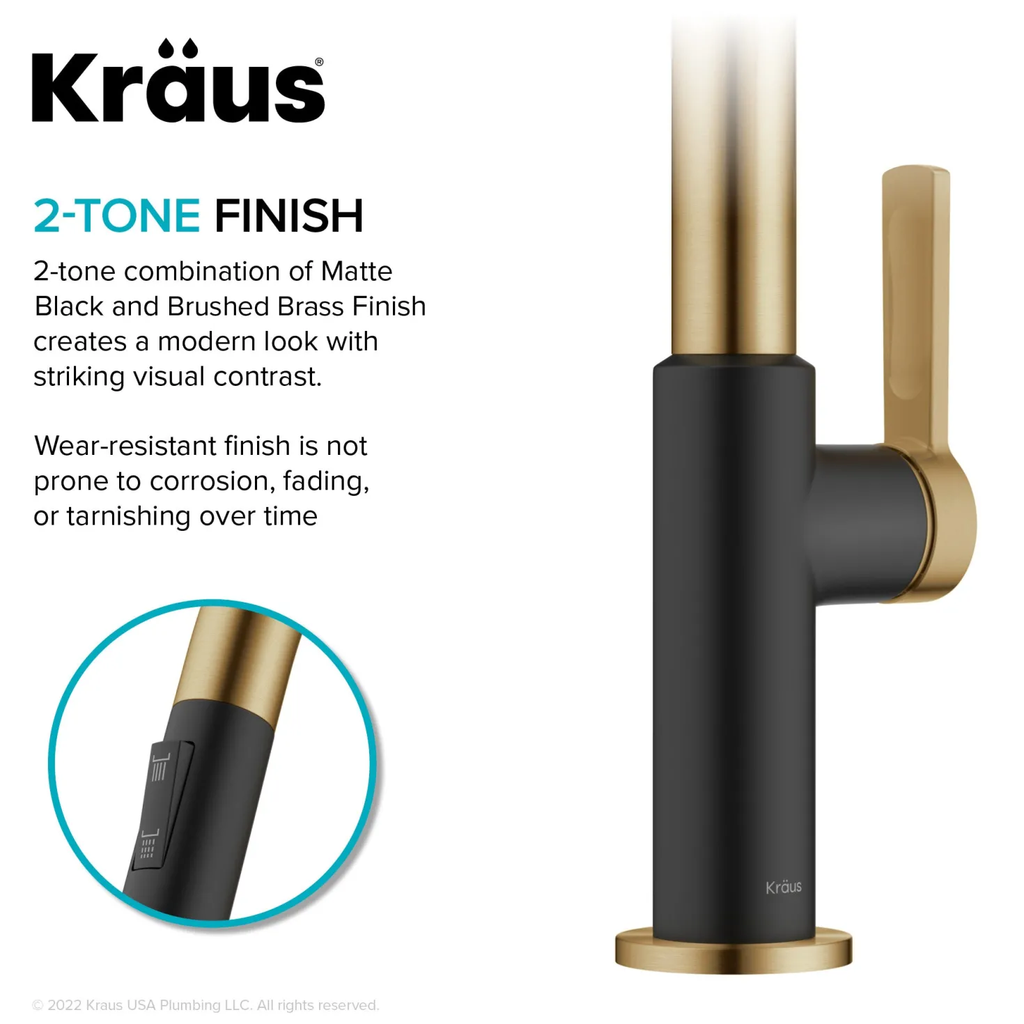 KRAUS Oletto Single Handle Brushed Brass & Matte Black Pull-Down Kitchen Faucet