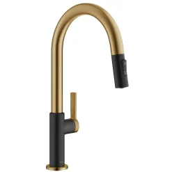 KRAUS Oletto Single Handle Brushed Brass & Matte Black Pull-Down Kitchen Faucet