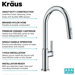 KRAUS Oletto Single Handle Chrome Pull-Down Kitchen Faucet