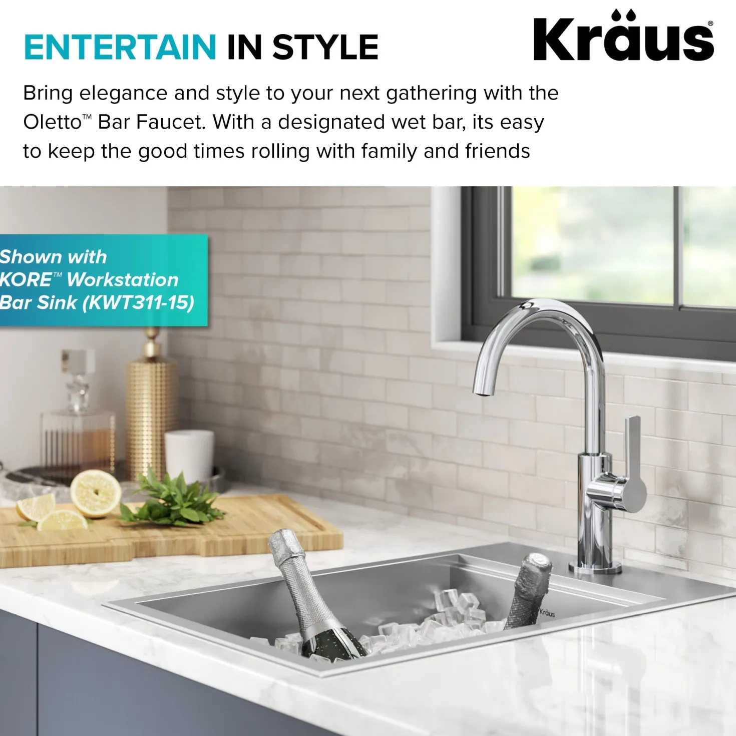 KRAUS Oletto Single Handle Chrome Kitchen Bar Faucet