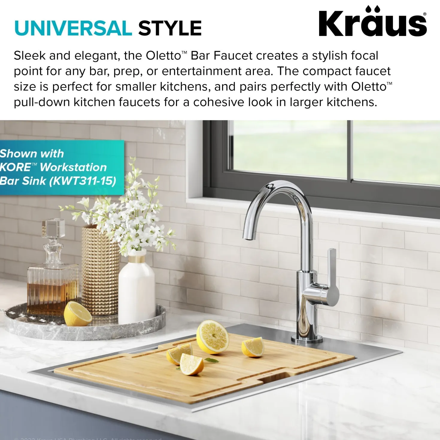 KRAUS Oletto Single Handle Chrome Kitchen Bar Faucet