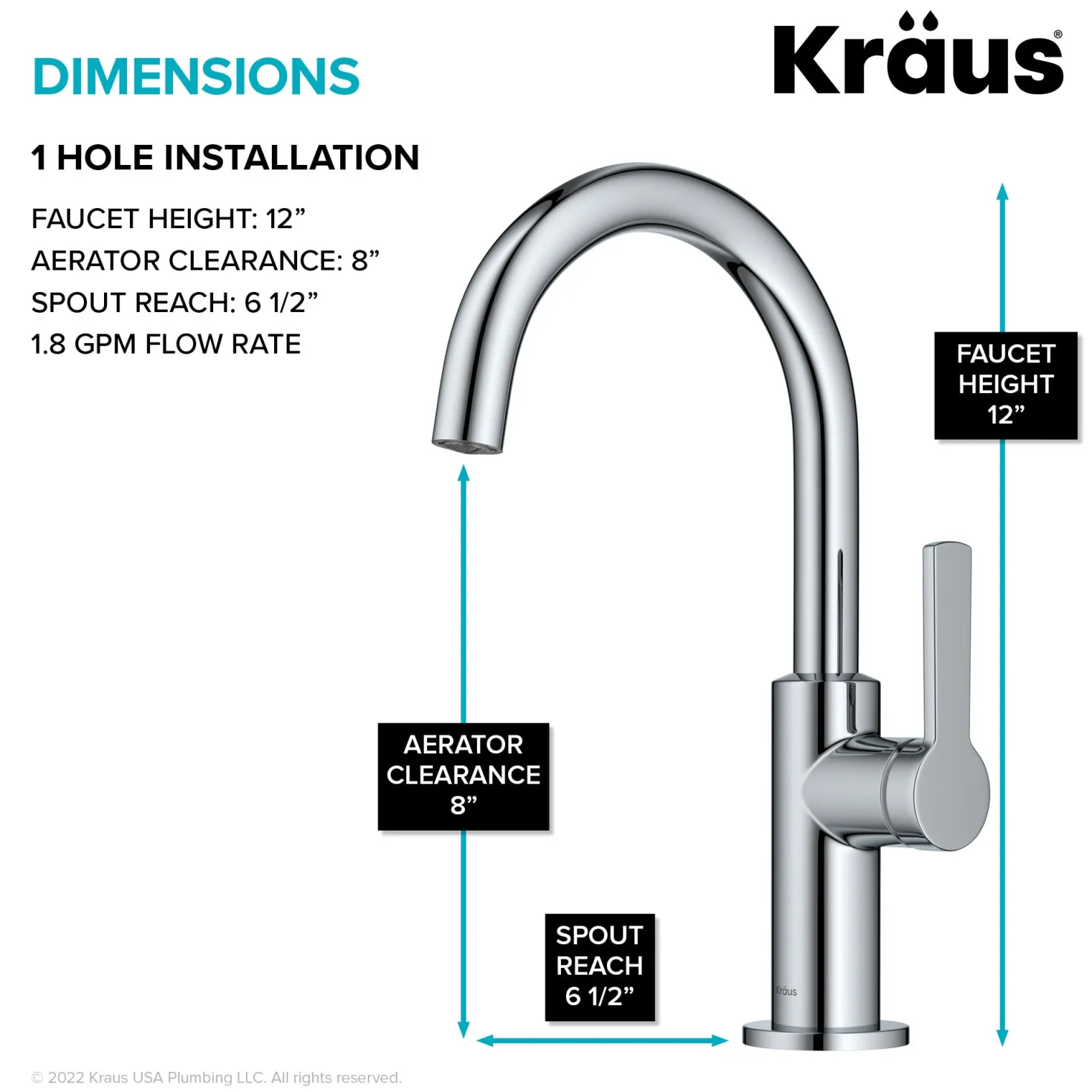 KRAUS Oletto Single Handle Chrome Kitchen Bar Faucet