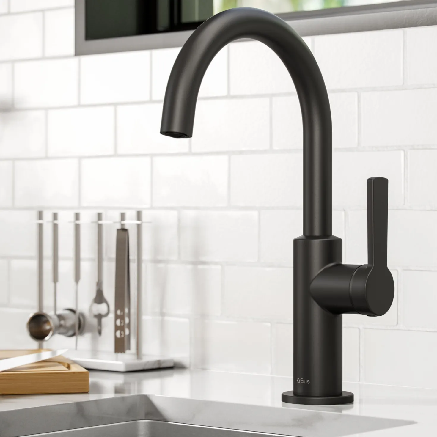 KRAUS Oletto Single Handle Kitchen Bar Faucet in Matte Black