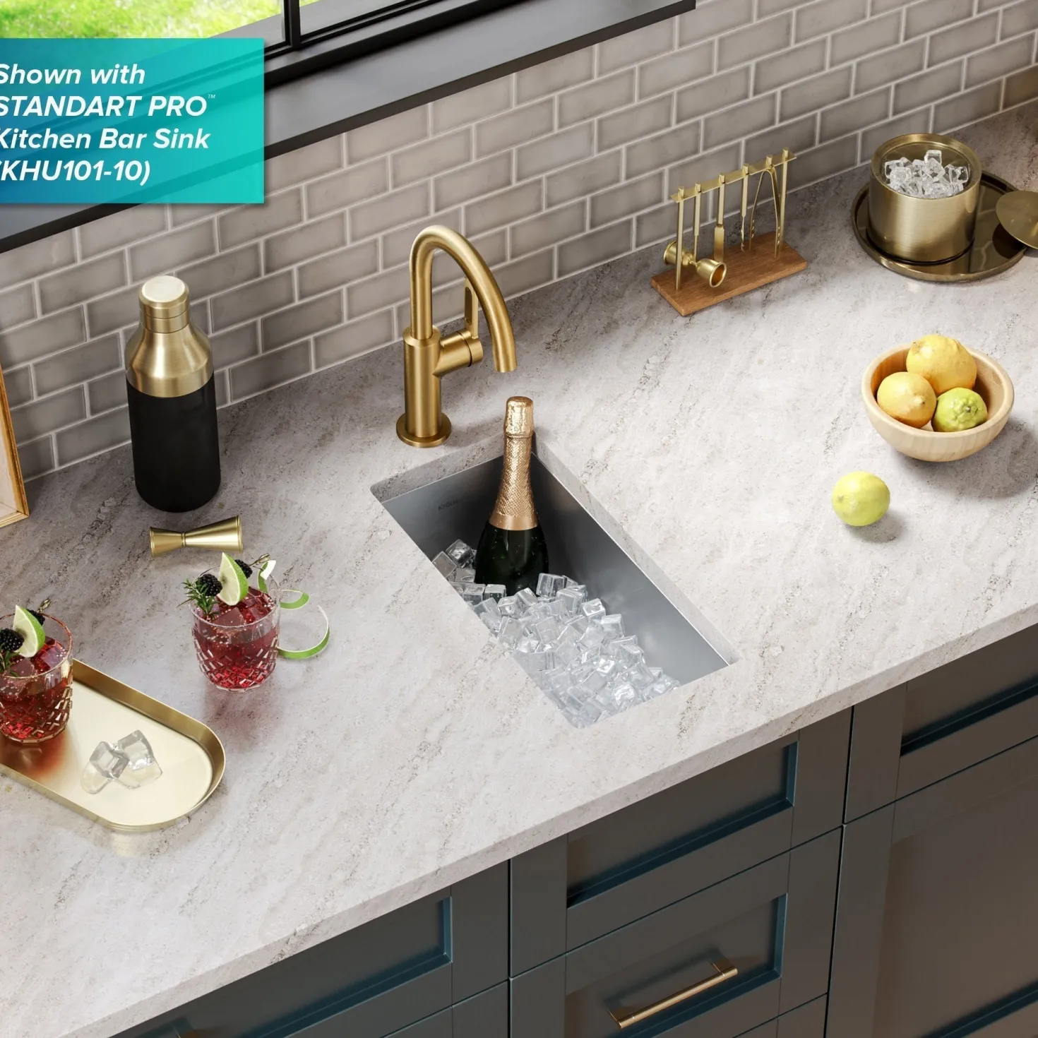 KRAUS Oletto Single Handle Kitchen Bar Faucet in Brushed Brass
