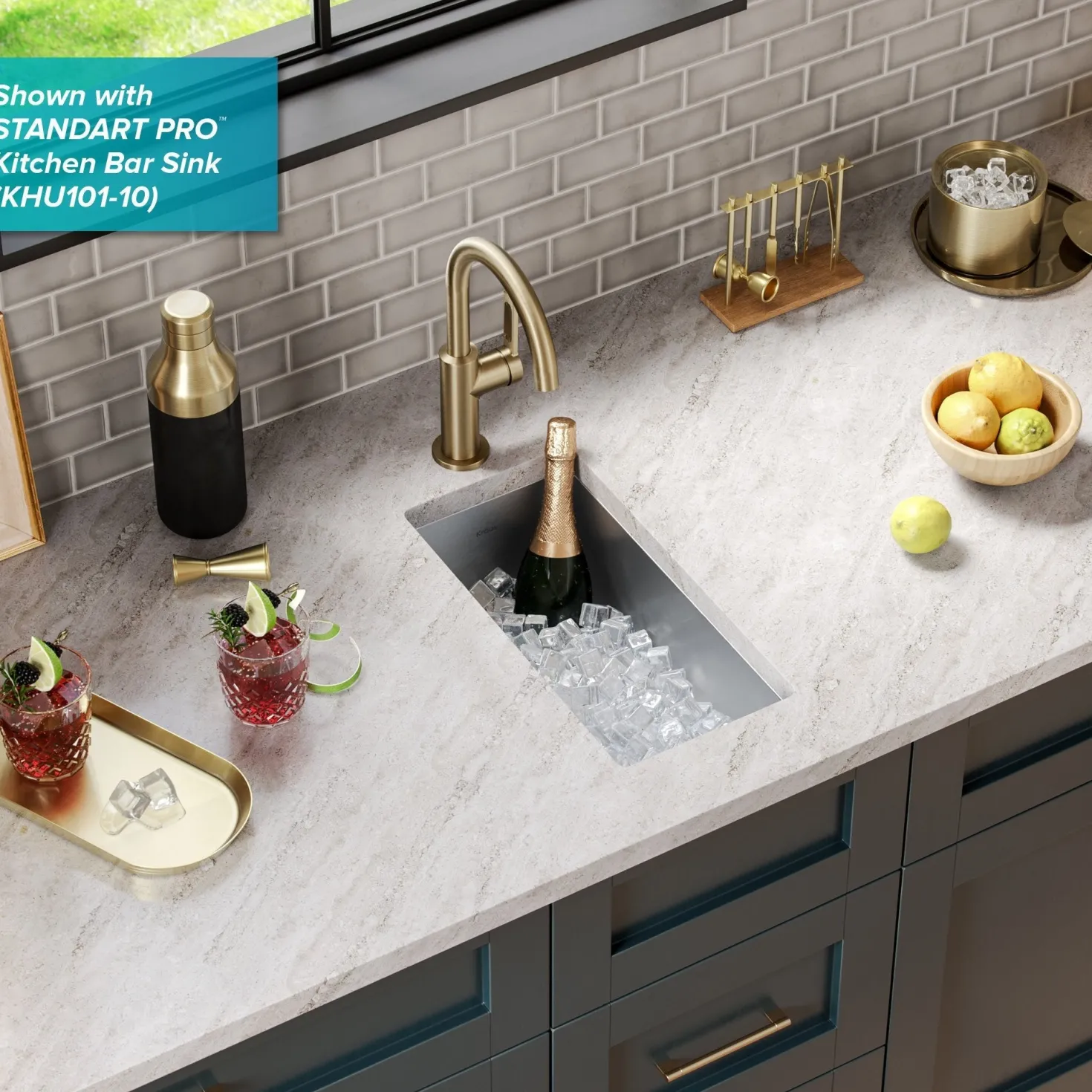 KRAUS Oletto Single Handle Kitchen Bar Faucet in Spot Free Antique Champagne Bronze