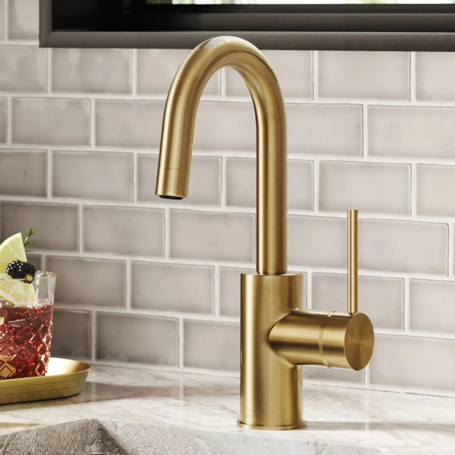 KRAUS Oletto Single Handle Kitchen Bar Faucet in Spot Free Antique Champagne Bronze